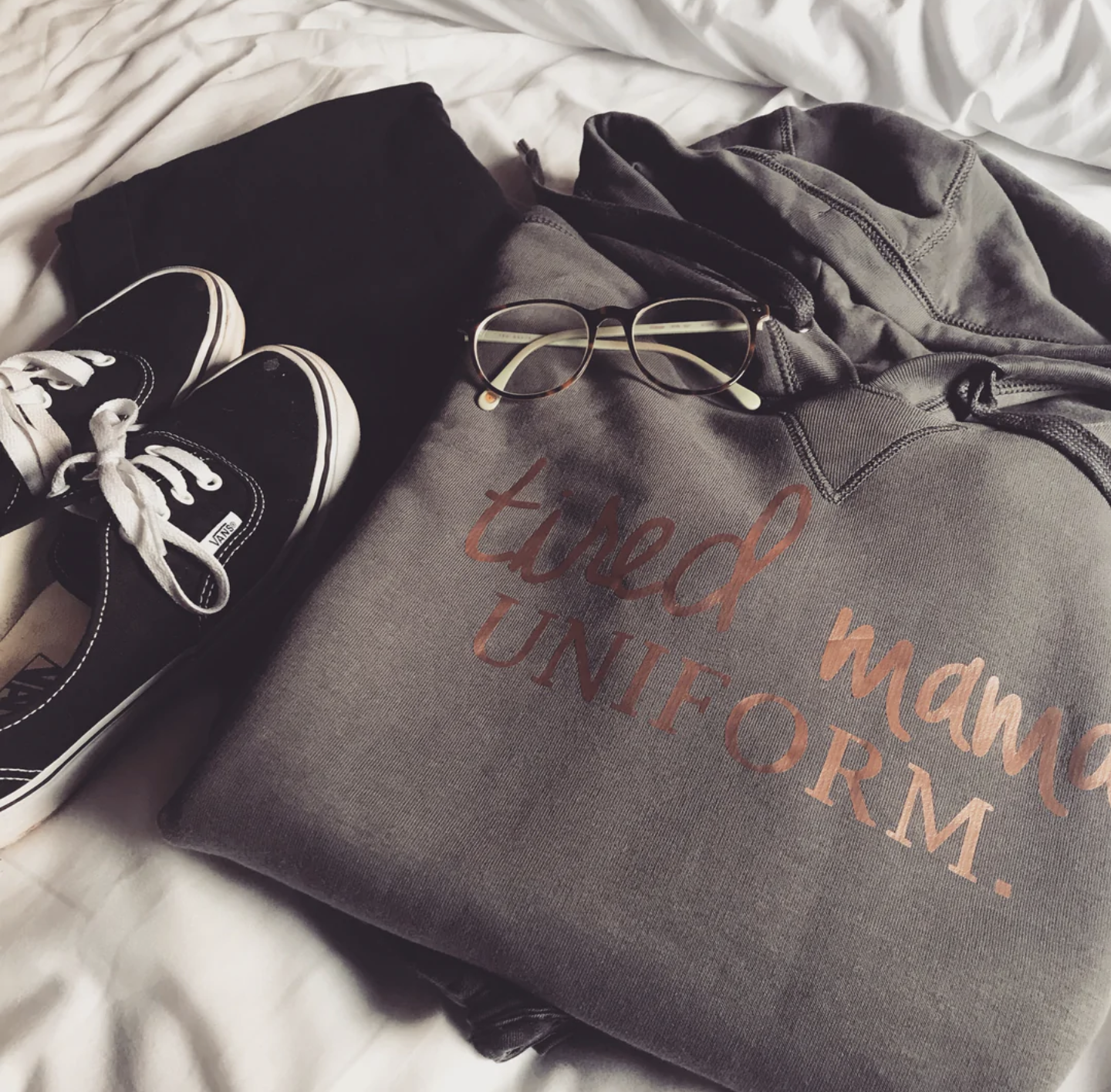 Tired Mama Uniform⢠Hoodie | Charcoal & Rose Gold