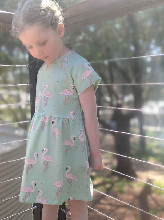 Australian Handmade Dress - Green Flamingo