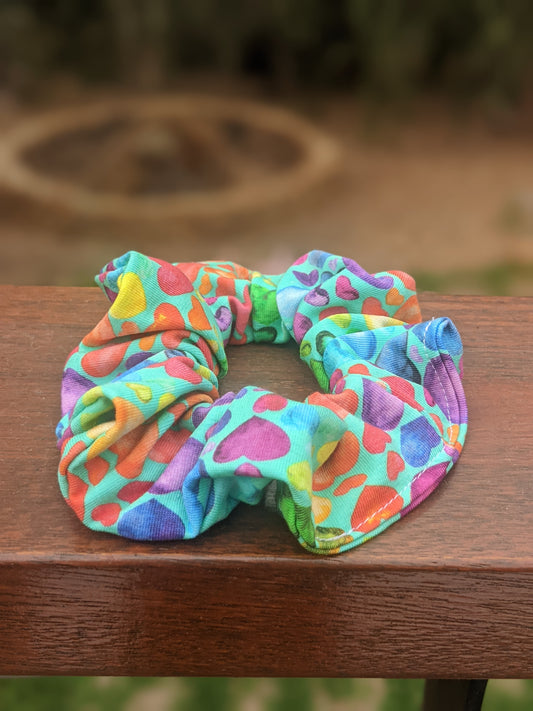 Australian made Scrunchie - (Mint Rainbow Hearts)