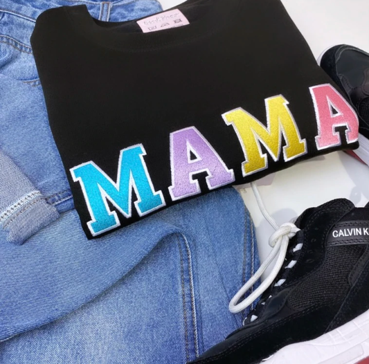 Embroidered Mama Varsity Jumper | Black