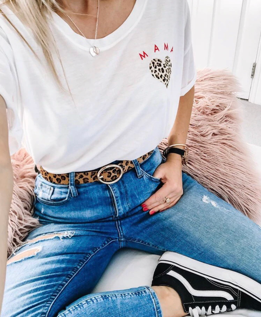 Mama Leopard Heart Oversized Tee | White or Black