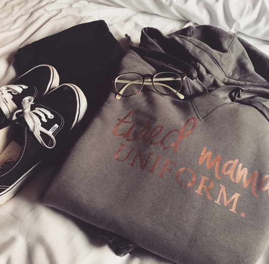 Tired Mama Uniform™ Hoodie | Charcoal & Rose Gold