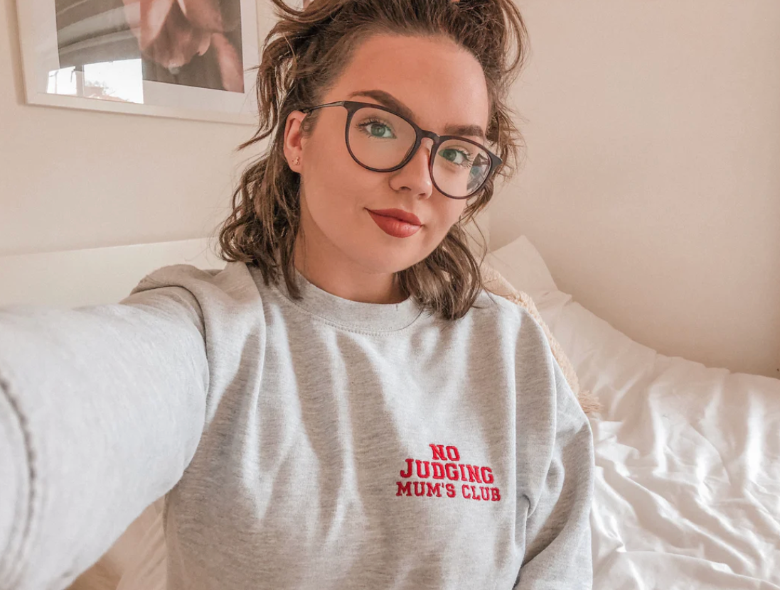 Embroidered No Judging Mum's Club Jumper | Grey